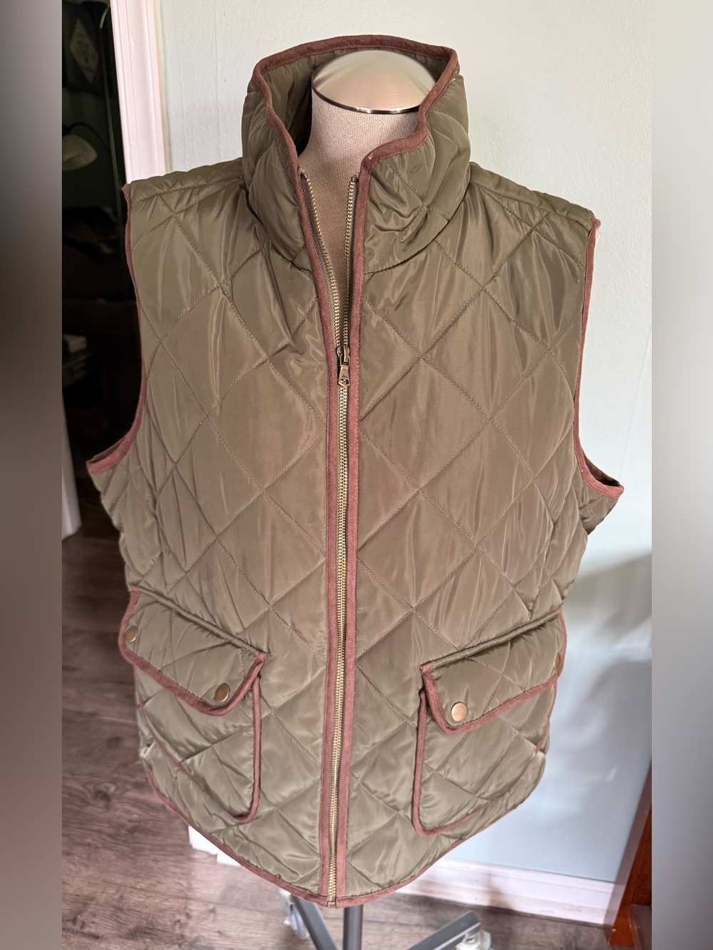 GH Bass & Co Olive Green Hunting Puffer Quilted Zip Up Vest Size XL